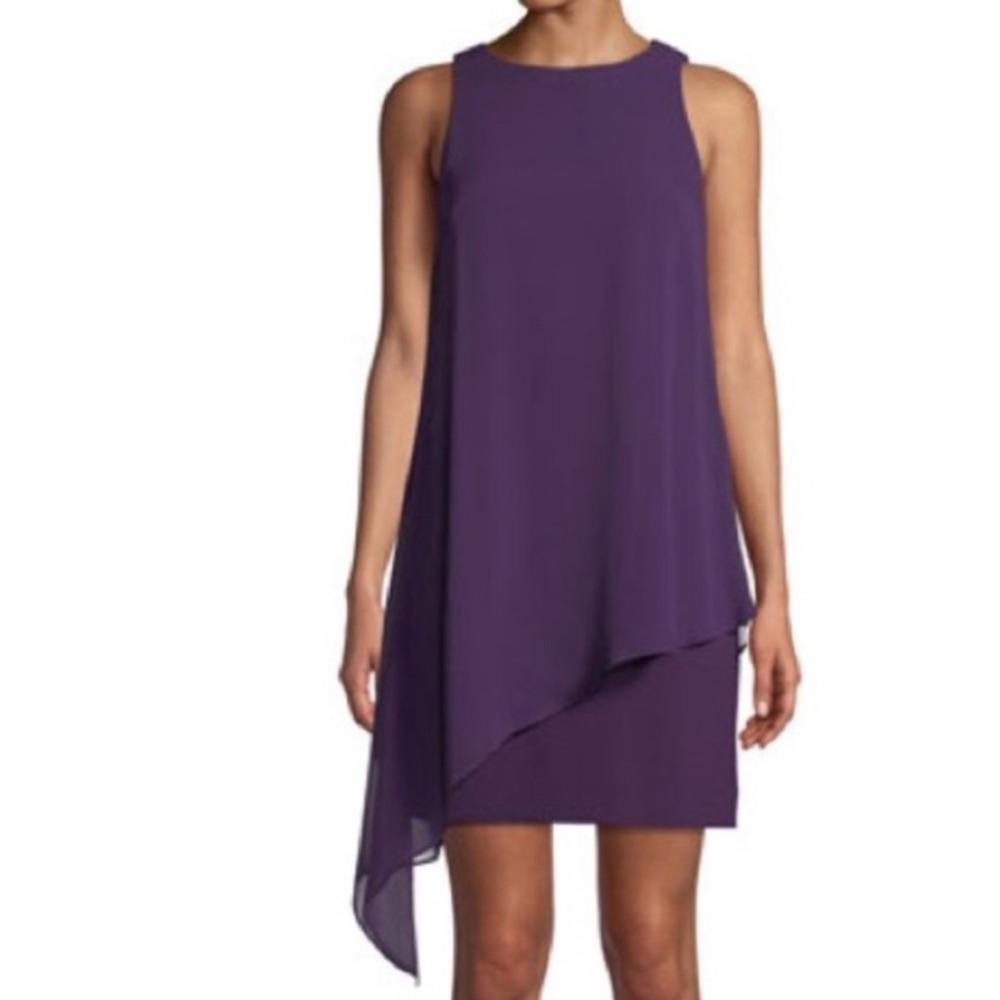 Tahari Arthur S. Levine Crimson RED Chiffon Overlay Shift Dress Women's 6 NWT